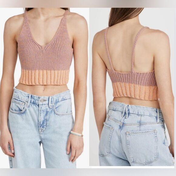 Free People Here All Day Brami Mauve Pink Combo Knit Crop Women’s Size S - Picture 1 of 6